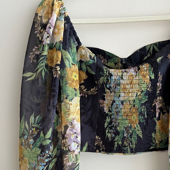 Lulu’s Floral Puff Sleeve Corset Crop Top, Smocked Sweetheart Blouse, Small - Picture 15 of 16